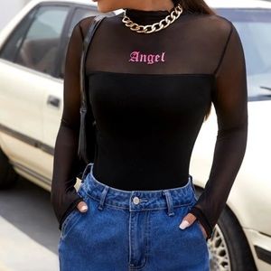 Letter graphic mesh long sleeve